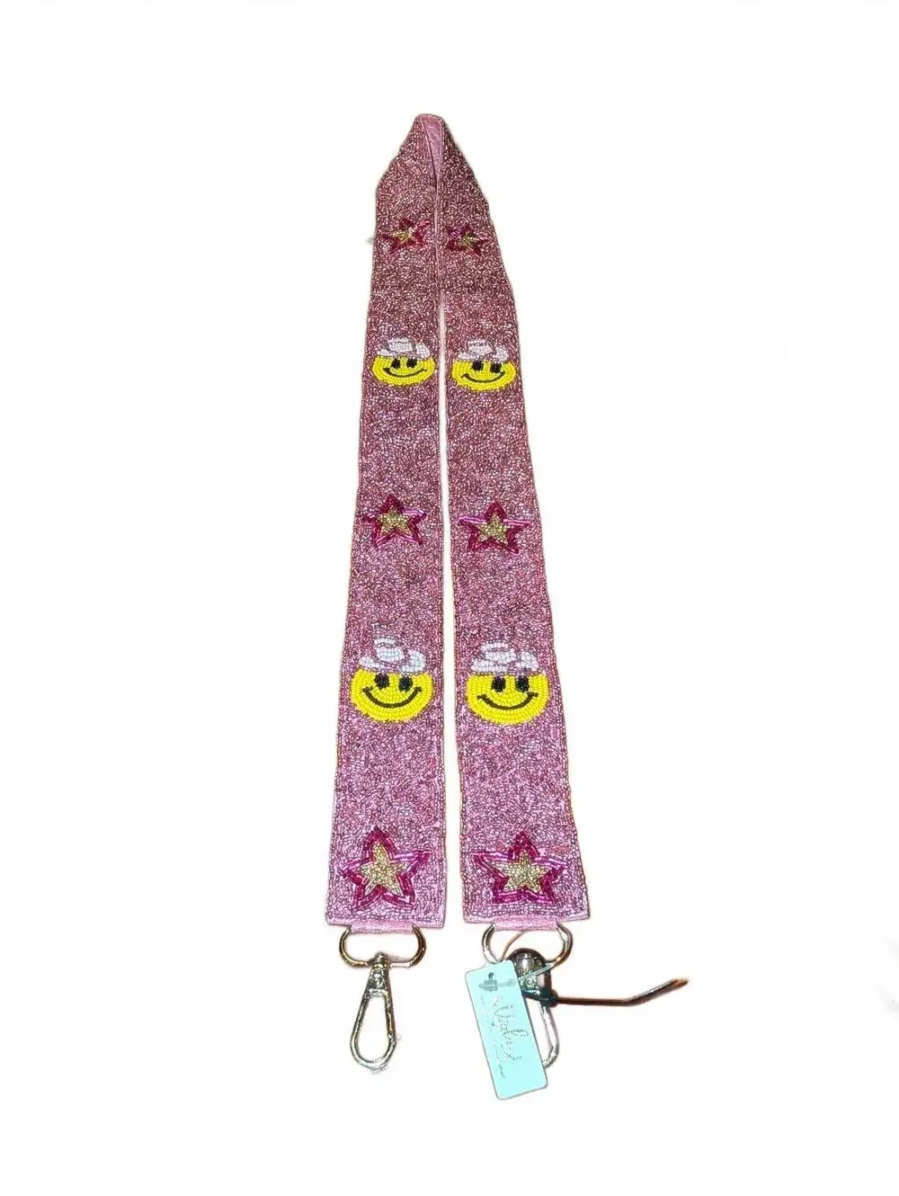 Beaded Pink Strap with Smiley Face and Star Embellishments